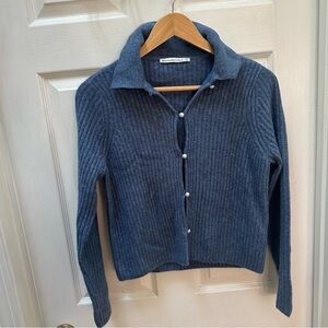 NWT Abercrombie & Fitch Blue Ribbed cardigan Sweater collared pearl buttons XS